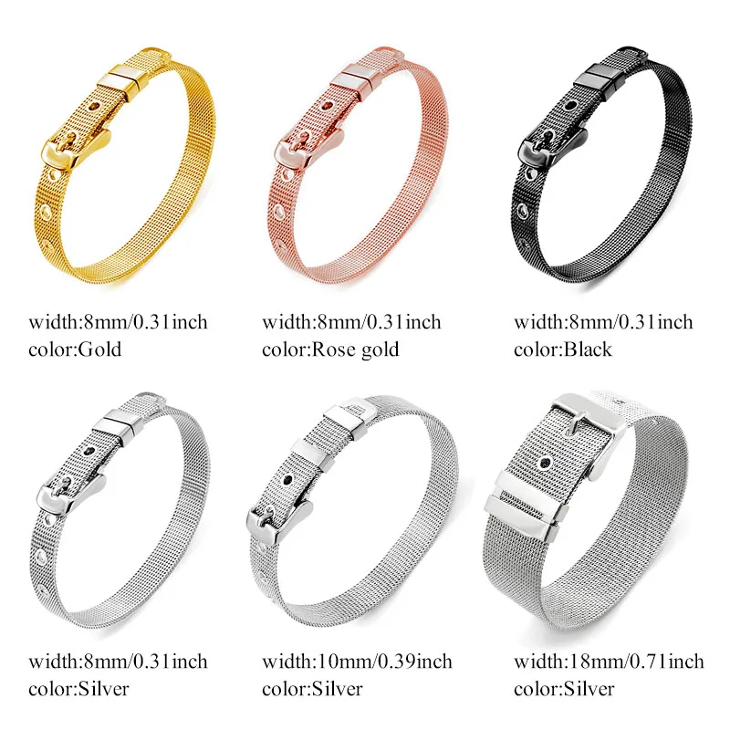 

diylocket 8mm 10mm 18mm Stainless Steel DIY Customized Mesh Bracelet sliver Rose gold Black Fit 8mm Slide Charms Letters LSBR01