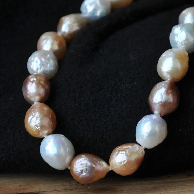 

12-13mm huge south sea pink purple white multicolor pearl necklace 18inch