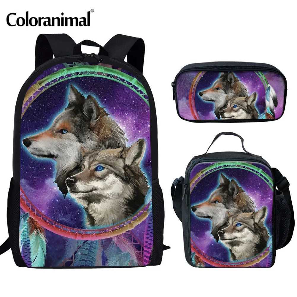 Coloranimal Galaxy Backpack 3D Wolf School Bag 3pcs Set for Teenager