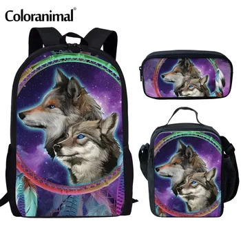 

Coloranimal Galaxy Backpack 3D Wolf School Bag 3pcs Set for Teenager Girl Boy School Bag Moon Wolf Book Bag Kid Children Satchel