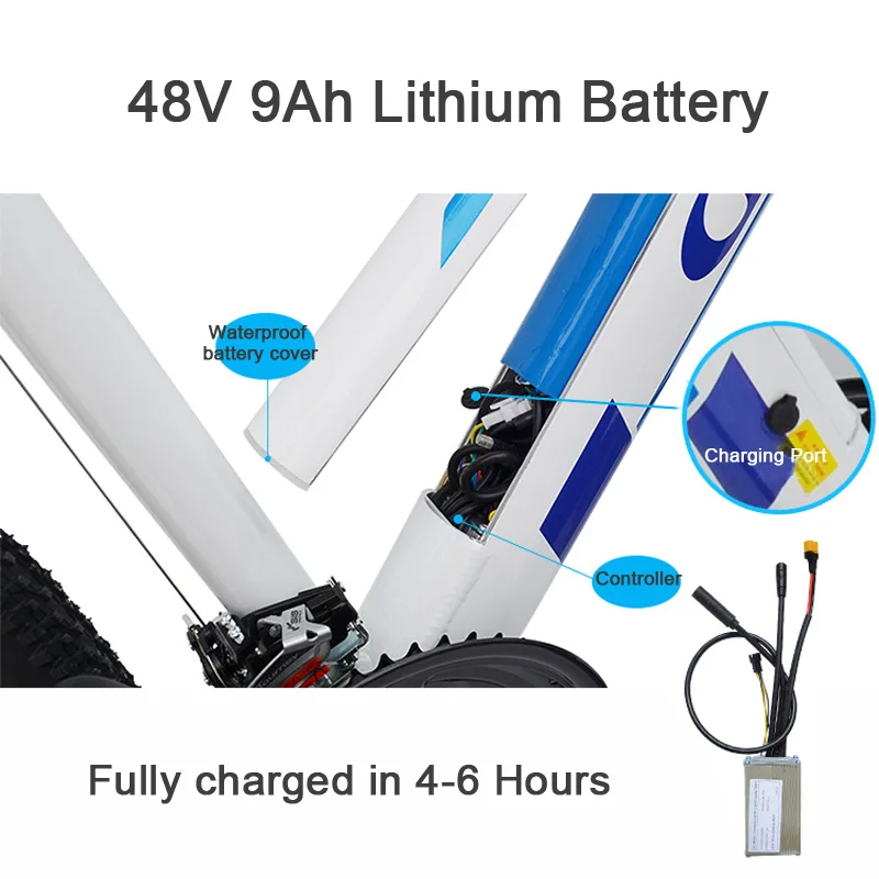Flash Deal 26" Electric Bicycle Mountain Bike,350W Brushless Motor,48V Hidden Lithium Battery,Aluminum Alloy Frame, Suspension Fork 2