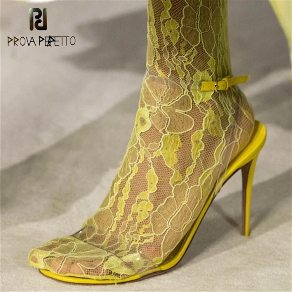 

Prova Perfetto Runway Design Sexy Ladies Open Toe Party Stiletto High Heel Shoes Clear Slides Woman Nude PVC Transparent Shoes