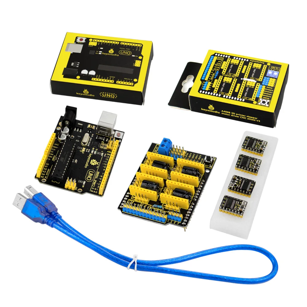 Keyestudio CNC Kit (Shield V3 + UNO R3 4 шт. DRV8825 драйвер) для Arduino гравировальные машины/GRBL