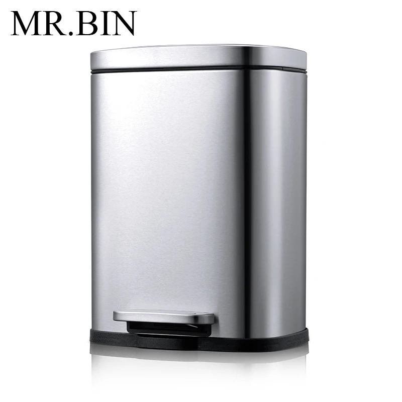 

MR.BIN 5Litre 410 Stainless Steel Trash Can with PP Inner Tank Modern Simple Anti-fingerprint Foot Pedal Storage Boxes Bins