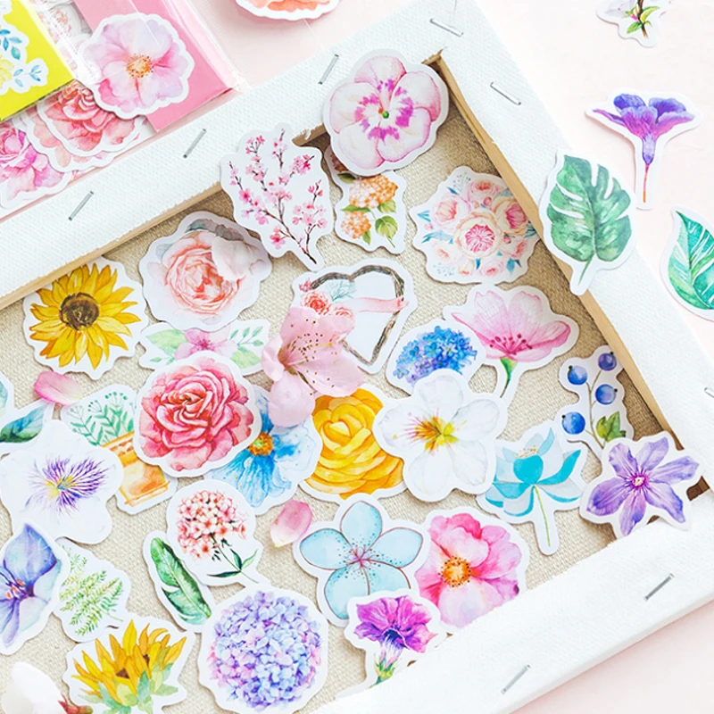 

45pc/bag Beautiful flower adhesive paper sticker children diy Handmade Gift Card photo album Scrapbook diary decoration stickers