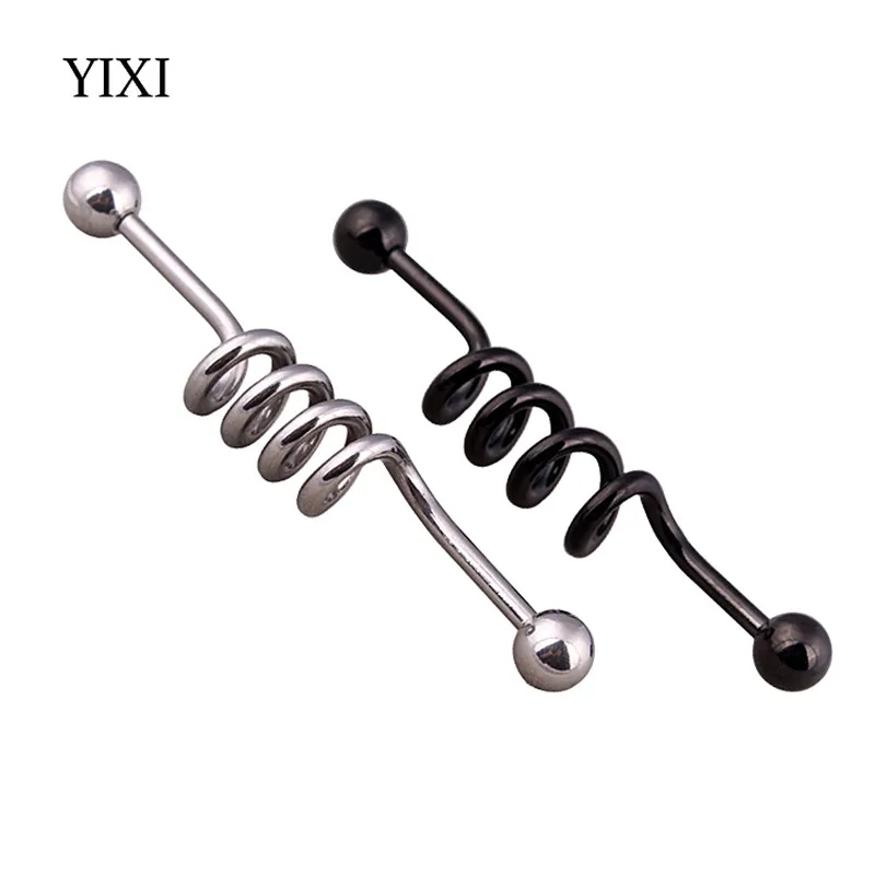 YIXI Silver Black Stainless Steel Twist Spring Industrial Piercing Bar