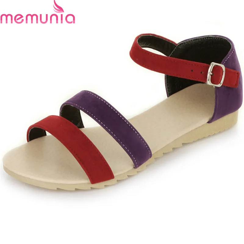

MEMUNIA 2018 new arrive women sandals summer simple buckle fashion flock splice color flat shoes size 34-43 shoes woman