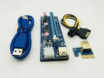 

100PCS 009S USB 3.0 Data Cable Risers PCIe PCI-E PCI Express Riser Card 1X to16x 6 Pin SATA Power Supply for BTC Miner with 3LED