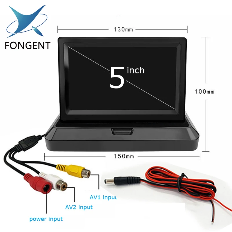 

5inch TFT Color LCD Auto Parking Rearview Monitors Car Foldable Monitor For Camera DVD VCR 12~24V 2 Video Input Side view audio