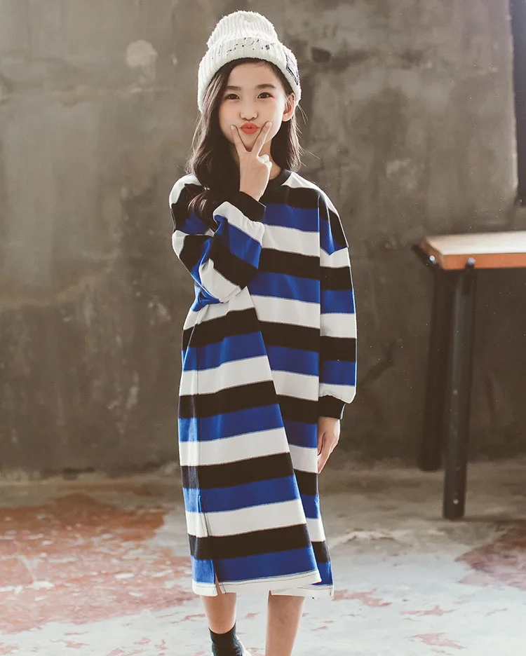 mother and daughter striped long dresses for teenage girls autumn winter cotton long sleeve kids casual dress children clothing (10)