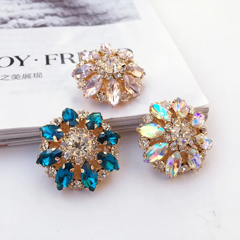 

Free shipping 4pcs/lot 3cm Alloy rhinestone button Mink fur cuffs corsage decorative Coat button crystal button set auger button