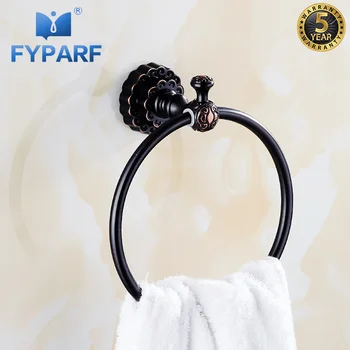 

FYPARF Black Towel Rings Wall Mounted Hand Towel Holder Bath Towel Bar Art Carving Solid Brass Bathroom Accessories Towel Rack