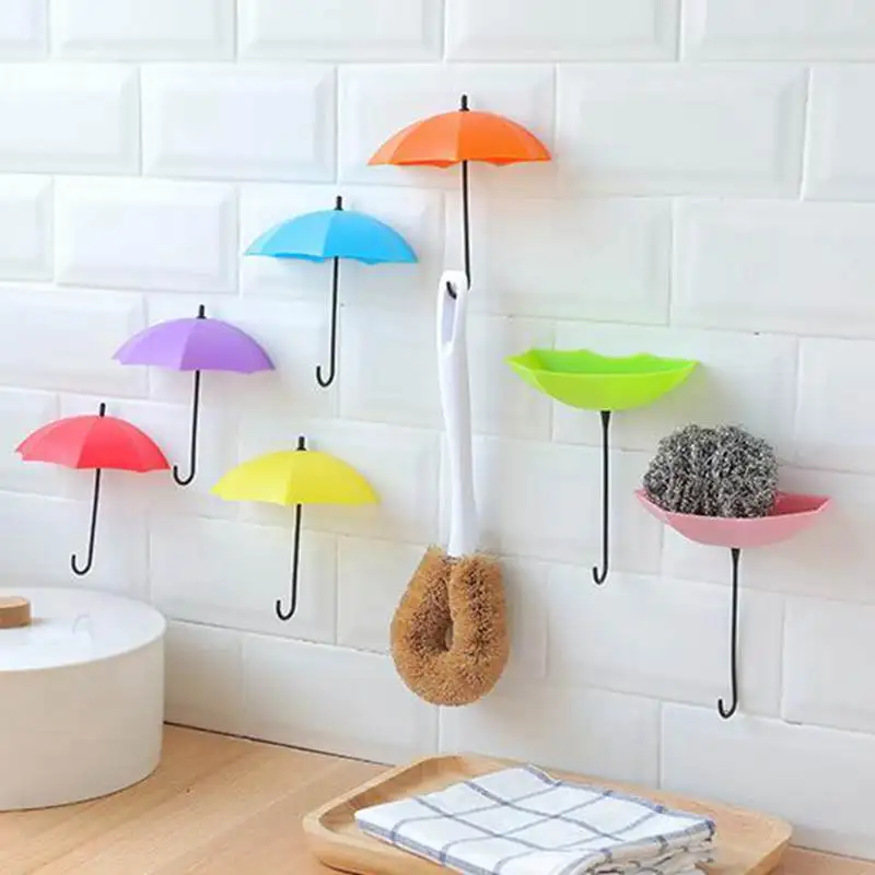 

Home Supplies 3Pcs/lot Umbrella Shape Clip Holders Cute Self Adhesive Wall Door Keys Clips School Office Sticky Holder