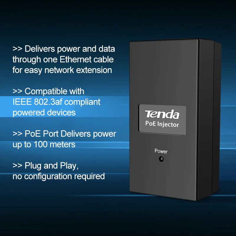 Tenda PoE15F PoE Мощность Инжектор адаптер 10/100 Мбит/с 802.3af 15 Вт RJ45 Ethernet сетевой