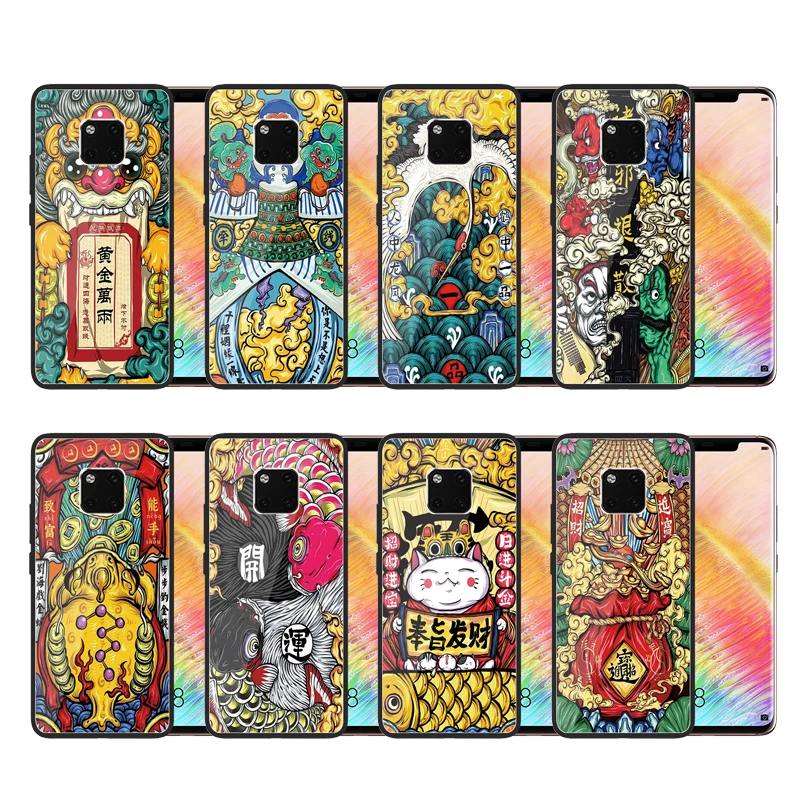 

Luxury Tempered Glass Shell Case for Huawei Mate 20 X 10 Pro Lite God Of Wealth Phone Cases Cover Coque Fundas