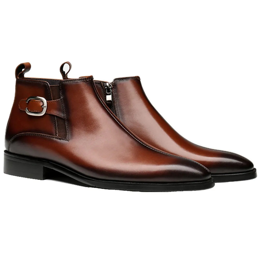 Moda Vestido Black Chelsea Masculinos Preto Sapatos De Botas Tan Genuíno Tornozelo Negócios Couro tan Homens brown wFwBxrq