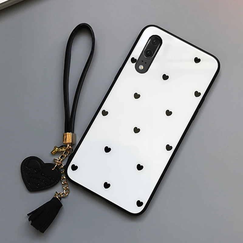 BONVAN закалённое Защитное стекло чехол для Huawei p20 Pro p20 case маленьких P10 плюс Любовь Сердце Твердый переплет чехол на Huawei p20 lite p10 кисточкой шнурки случай защиты чехлы на телефон