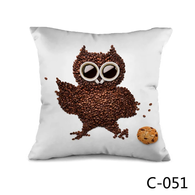 c 051 hd digital print lovely owl shape coffee beans square cushion owl shape