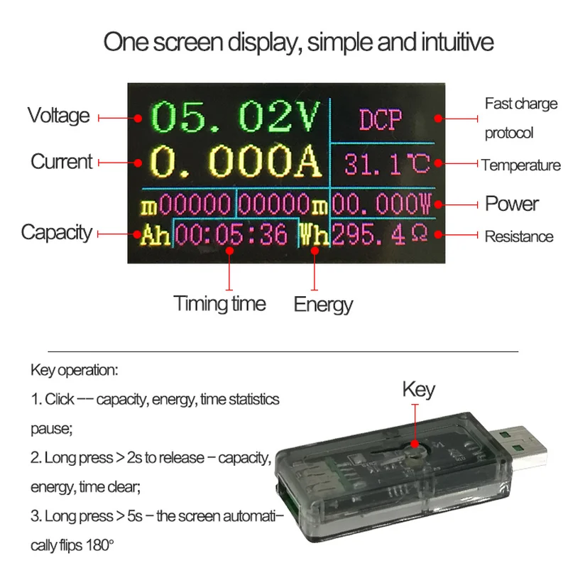 Цифровой USB тестер постоянного тока 30 в 5 А измеритель емкости и напряжения QC 2 0 3
