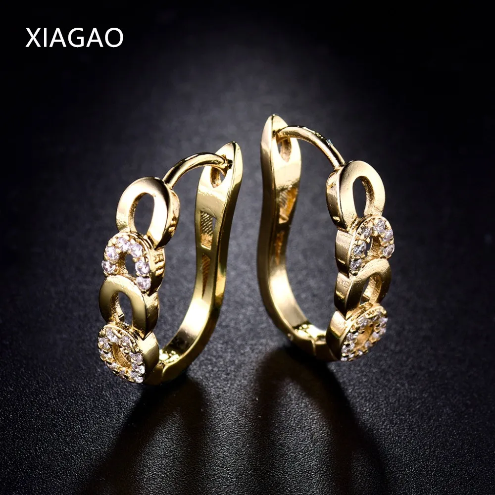 Женские серьги кольца XIAGAO золотого цвета с фианитом и кристаллами E157|hoop earing|hoop