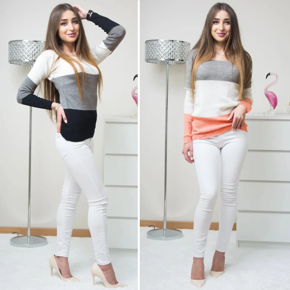 

Women New Style 2019 casual t-shirt Spring Long sleeve Ladies Striped Stitching Tops femme Sexy Tshirt O-Neck Slim Fashion Tees