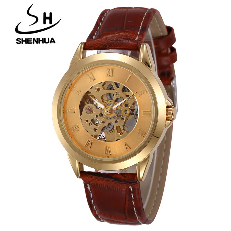 Shenhua мужские часы Топ бренд класса люкс золотые автоматические механические наручные часы для мужчин Скелет relogio masculino reloj hombre - Цвет: e9262goldgold