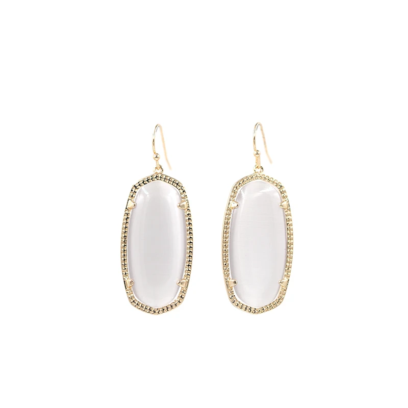 Высокое качество модные большие овальные капельки Cateye Опал Камень Серьги для женщин - Окраска металла: Gold mother pearl