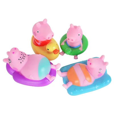 

4pcs/Set Peppa Pig Bathing Rubber toy Extrusion Makes a Sound George Action Figures Anime Figures Toys for Children Gift