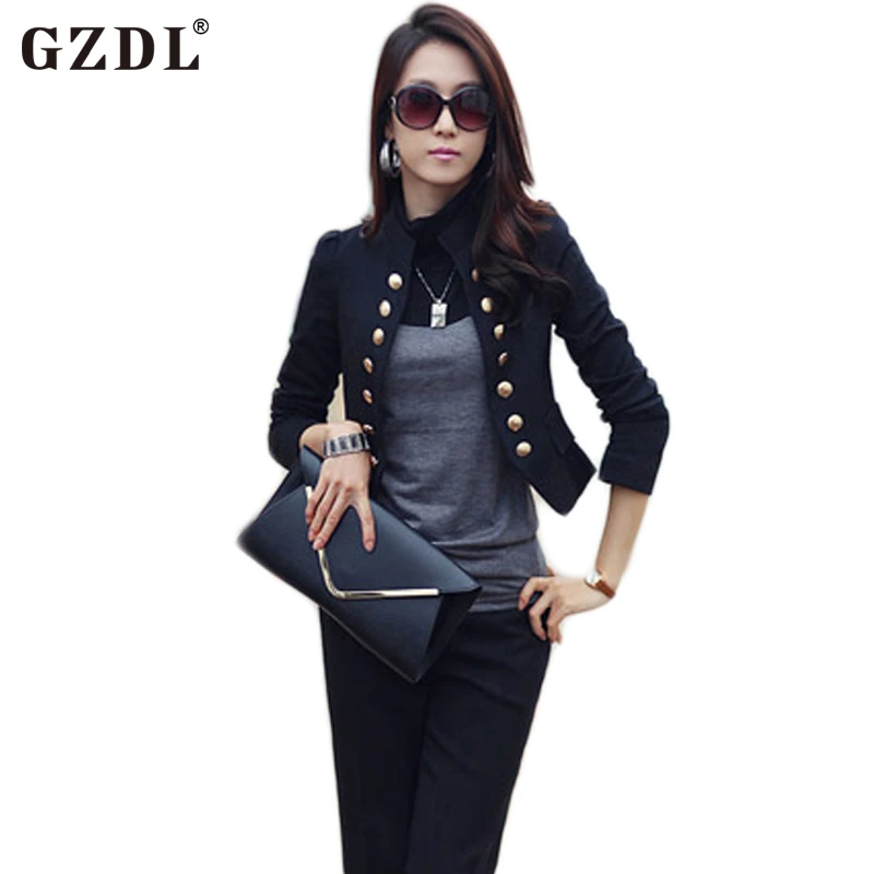 GZDL Spring Autumn Women Double Breasted Jacket Long