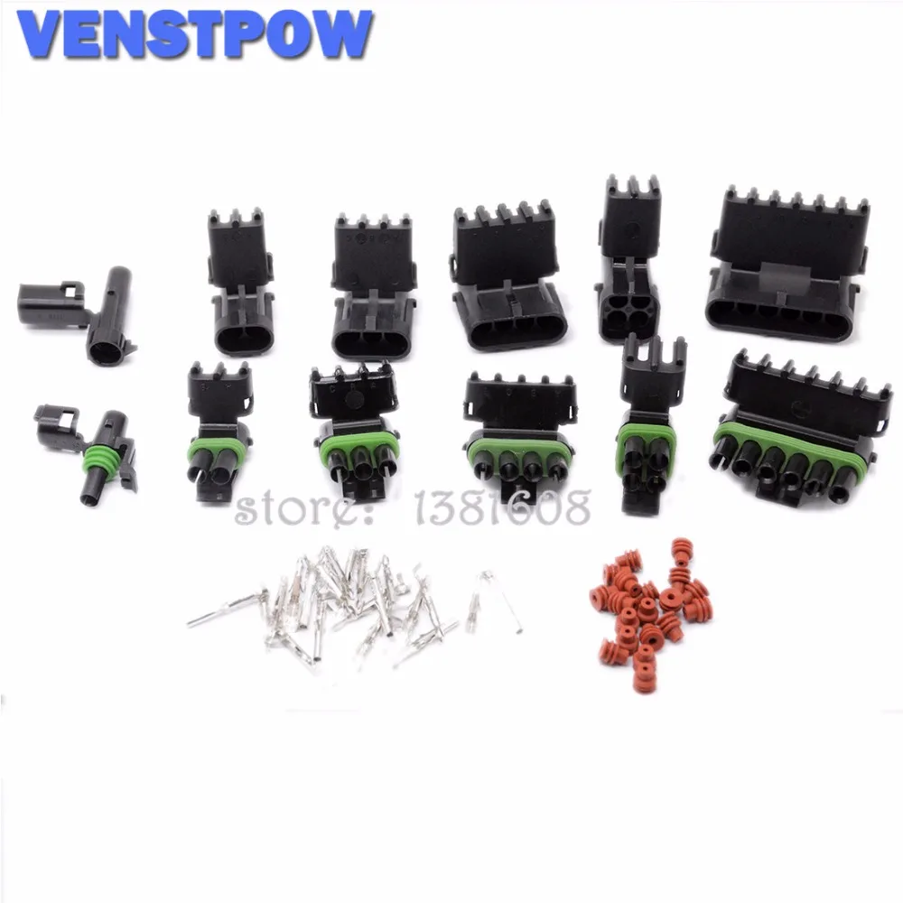 10 sets Female Male Weather Pack 1/2/3/4/6Pin Automobile Connector Plug Sealed Wiring Connectors Kit 18-14 GA | Автомобили и