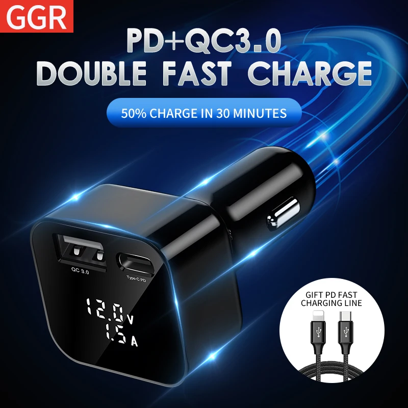 

GGR 36w USB Car Charger Quick Charge QC 3.0 Type C PD Fast Mobile Phone Charger For iPhone X 8 Samsung Xiaomi mi Car Charging