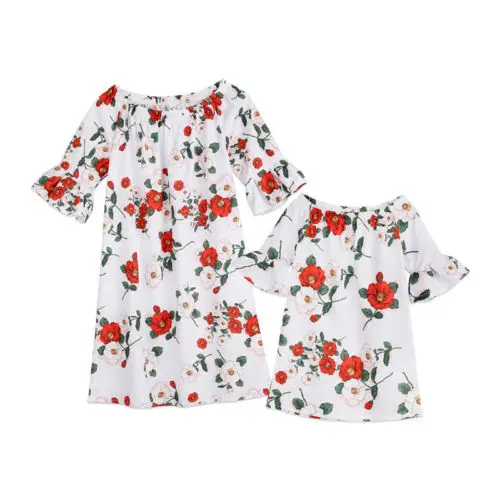 

Family Outfits Clothes Mother and Daughter Dress Women Girl Short Sleeve Cute Mini Summer Dresses Girl 1-5T