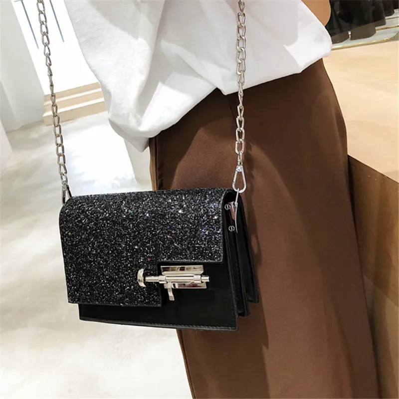

Factory Outlet 2019 New Women Lock Sequin Bag Handbag With Matching Colors Women Messenger Bags Women's Pouch Evening Party