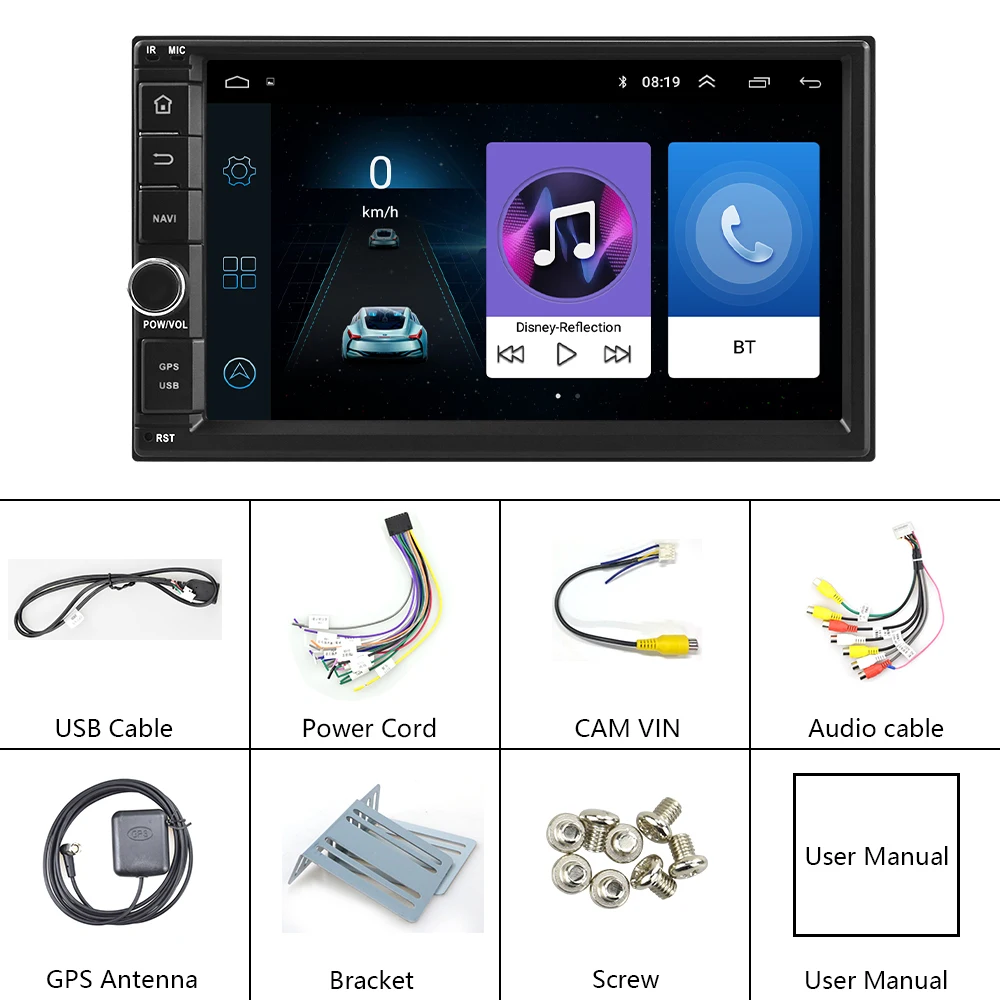 Podofo 2 din 7 "Android 8,1 автомобильный радиоприемник wifi gps navi Bluetooth зеркальная поверхность подключение мультимедийный плеер для универсального 2DIN