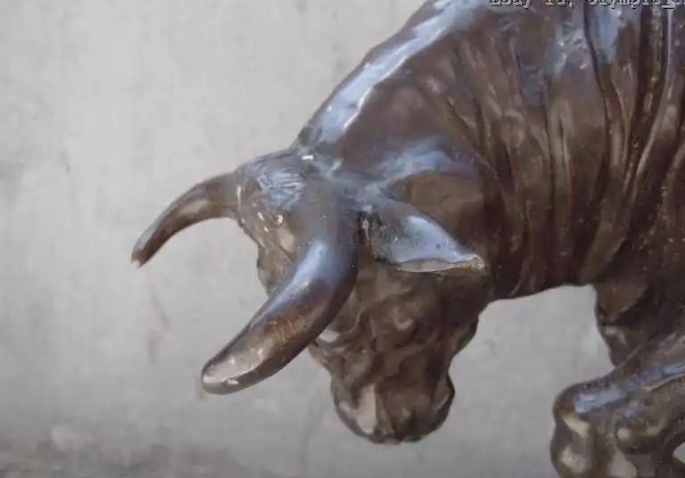 

20" China copper westward art bronze marble carved ferocity Ox bullfight statue