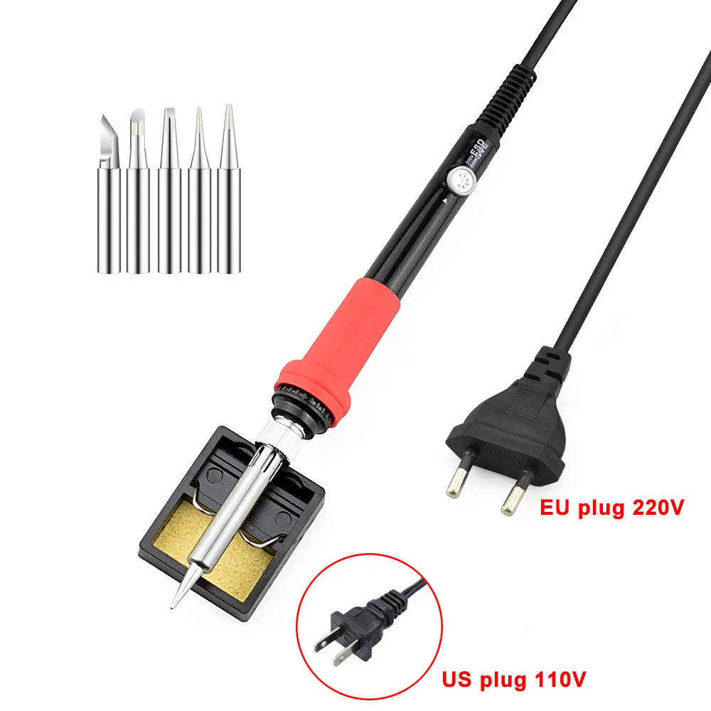 NEWACALOX 60W 110V/220V Adjustable Temperature ESD Soldering Iron Kit Desoldering Pump Soldering Iron Stand Tweezers Multimeter