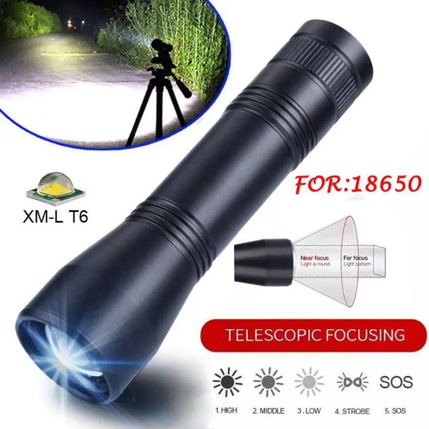 

Practical 1000 Lumen T6 Tactical Military LED Flashlight Torch Zoomable 5-Mode For 18650 Battery Bike Cycling Lantern lamp 01PJ4