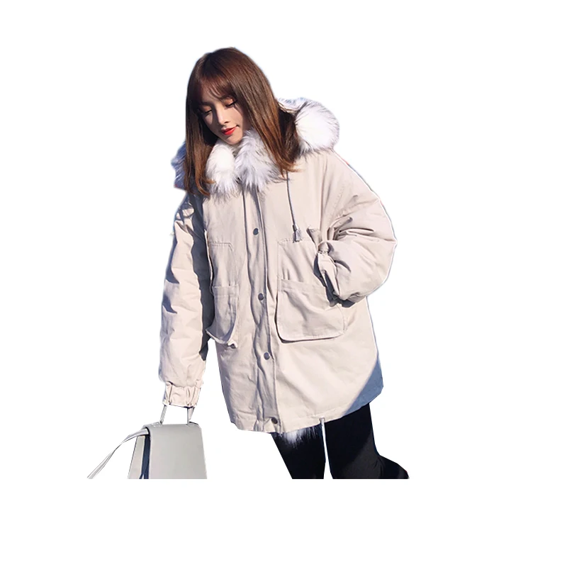 Grand Hair Femmes White Pink Coton Dames Down gray Col Hair Hair De white À Fourrure Mode Long En Capuchon 2019 Veste Manteau Parkas D'hiver Chaude Femelle yf7bgIYv6