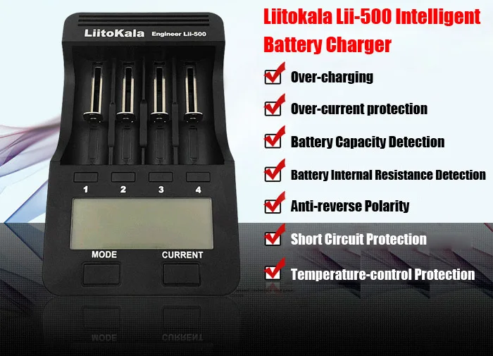 Liitokala Lii-500 интеллектуальное 4 слота lcd литий-ионное зарядное устройство+ адаптер ЕС Быстрая зарядка защита от перегрузки