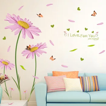 

DIY 150*245cm 3D Wall Art Daisy Flowers Wall Sticker Home Decals Living Room Decoration Bathroom Wall Decor Pictures