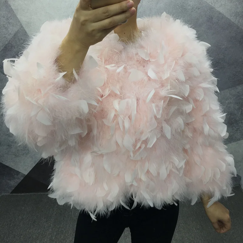 2018 female genuine natural turkey fur jacket lady flower autumn and winter thin warm outwear women real fur short coats fashion