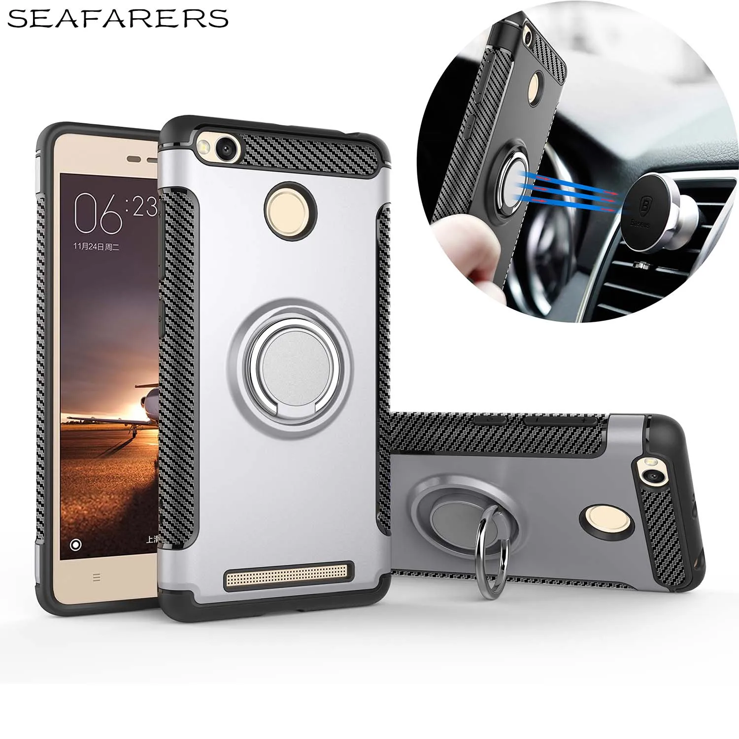 Case For Xiaomi Redmi 3s Car Holder Magnetic Suction Ring Bracket Shockproof Rugged Armor Phone Cases 3x 3 Pro Cover |