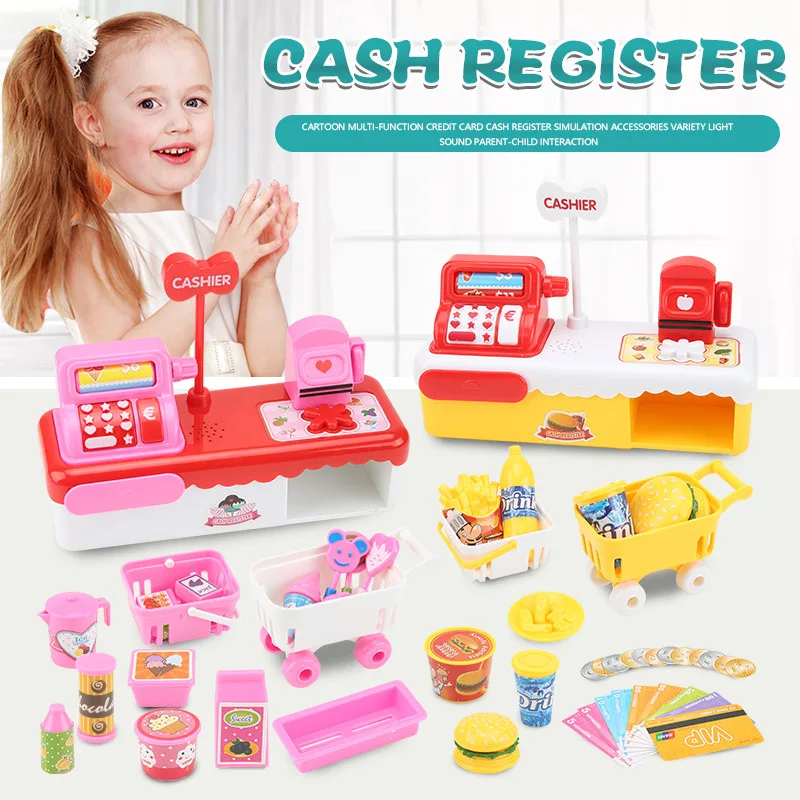 

Ice cream and Hamburger simulation cash register girl toys supermarket cash register children with shopping basket every family