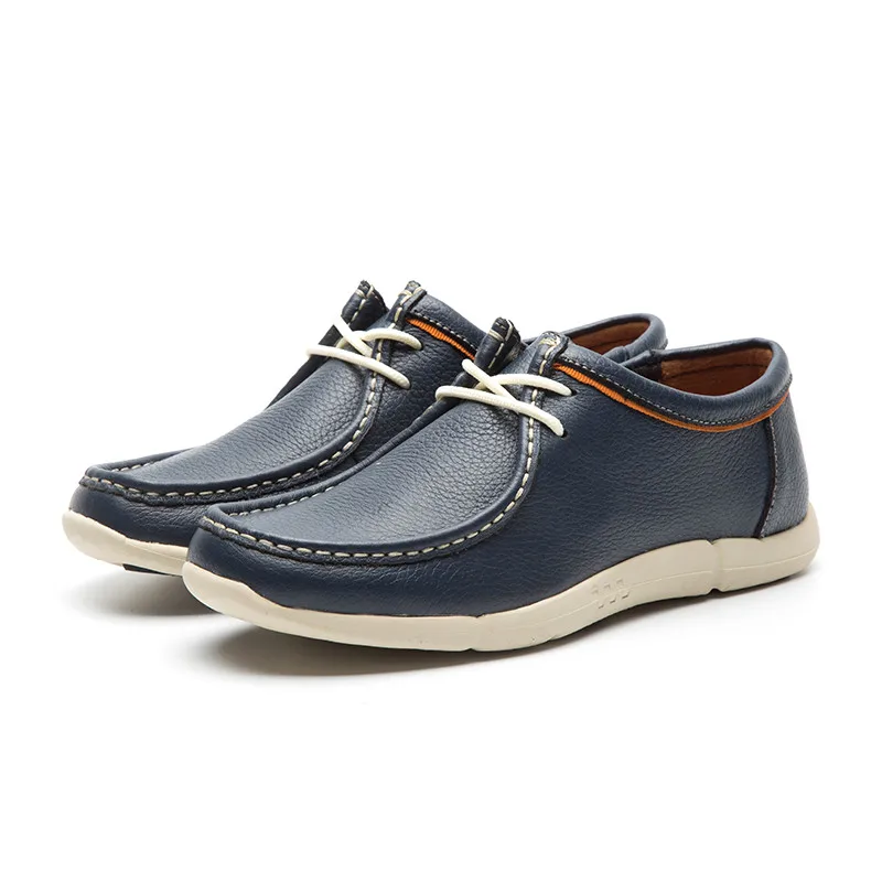 LINGGE/большие размеры; Мужская обувь из натуральной кожи; модная повседневная мужская обувь; мужская обувь на плоской подошве из натуральной кожи; удобная обувь - Цвет: Blue Casual Shoes