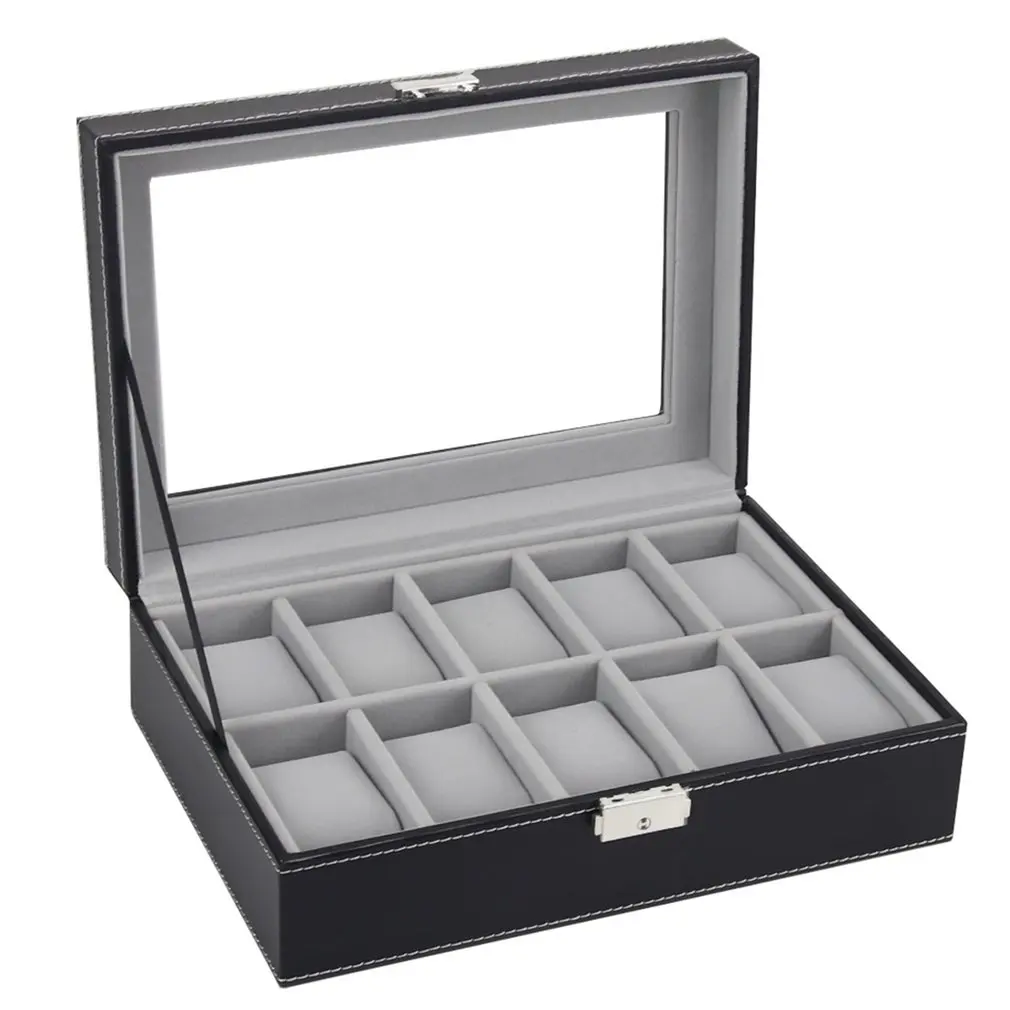 

6/10/12 Grids PU Leather Watch Box Rings Storage Case Organizer Jewelry Display Watch Casket for Dropshipping Saat Kutusu