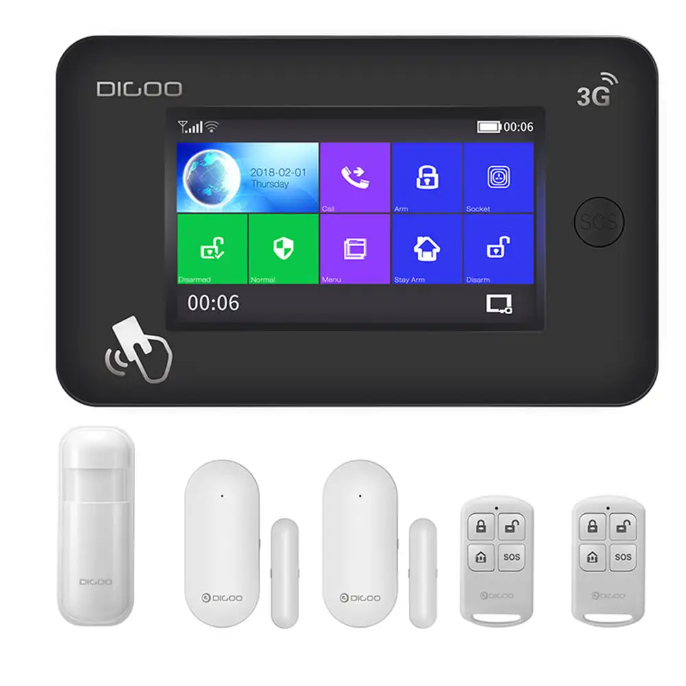 

2019 Updated New DIGOO DG-HAMA All Touch Screen 3G+GSM+WIFI Version Smart Home Security Alarm System Kits Work with Amazon Alexa
