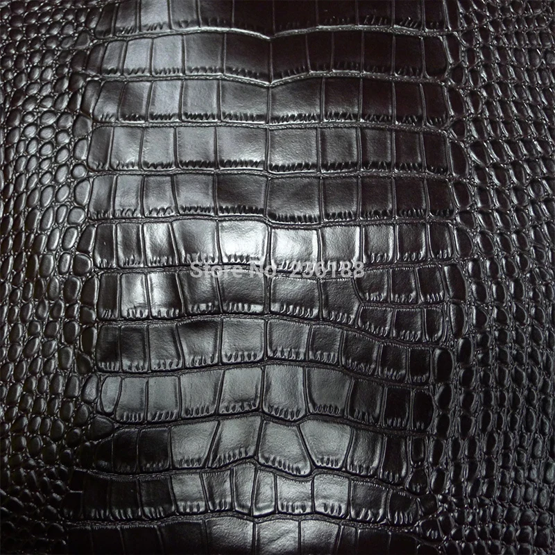 Classic Black Genuine Cow Skin Leather Fabric Material Crocodile