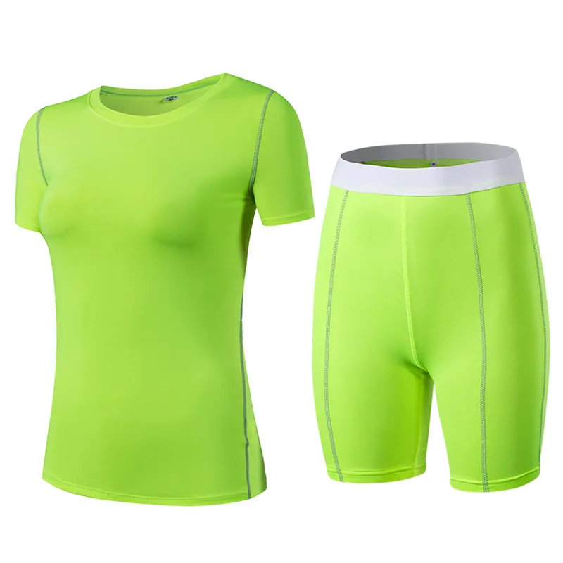 

Womens tight-fitting training suits Sports and fitness suits wicking and quick-drying tops short sleeves + shorts sexy tracksuit