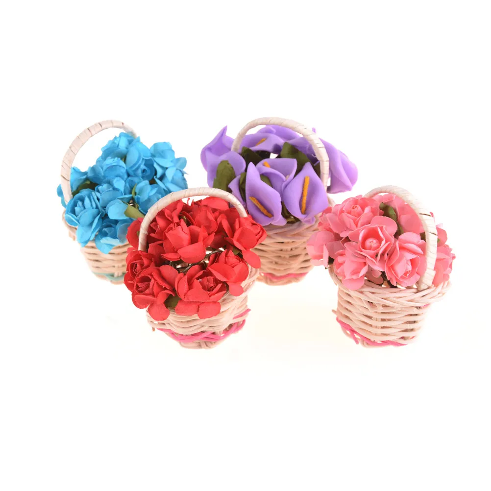 

Hot Miniature Flower in Basket Doll House Living Room Decor Doll Toys 1:12 Scale Dolls House Birthday Gift Dollhouse Decoration