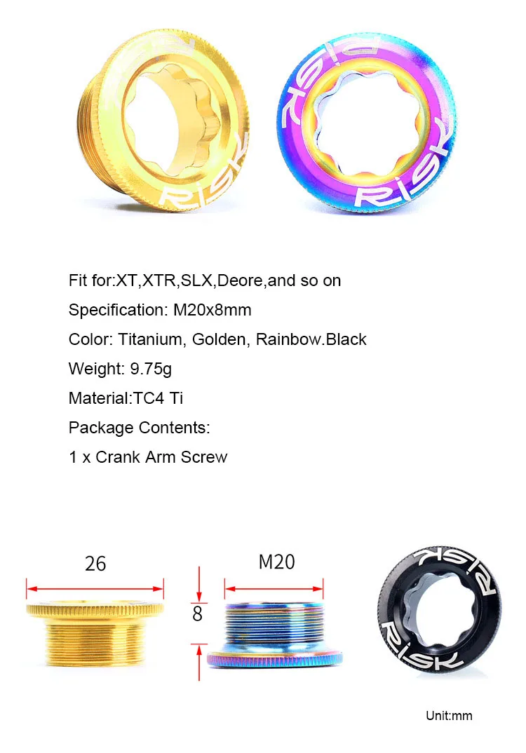 M20X8mm Нижний Кронштейн цепное колесо BB заглушки для звездочки болт/резьба титановый Ti коленчатый набор крепежный болт винт для SHIMANO XTR DEORE